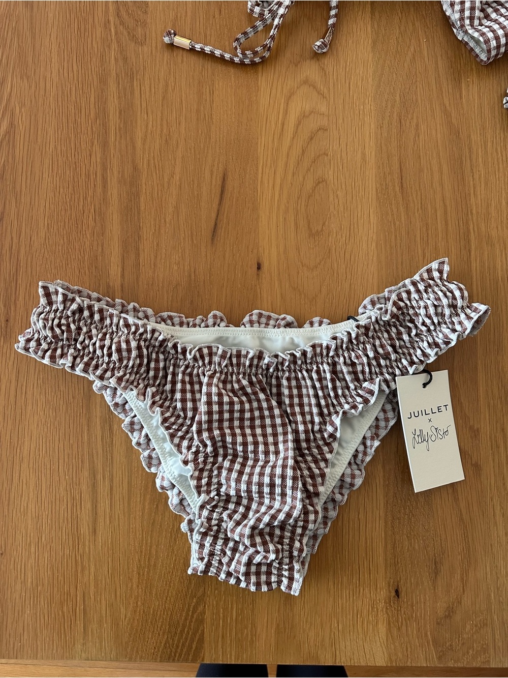 JUILLET X LILLY SISTO: THE CHLOE BOTTOM IN BROWN GINGHAM
